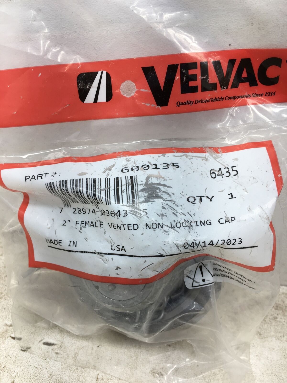 Velvac Aluminum Non-Locking Fuel Cap 600135 (New Old Stock)