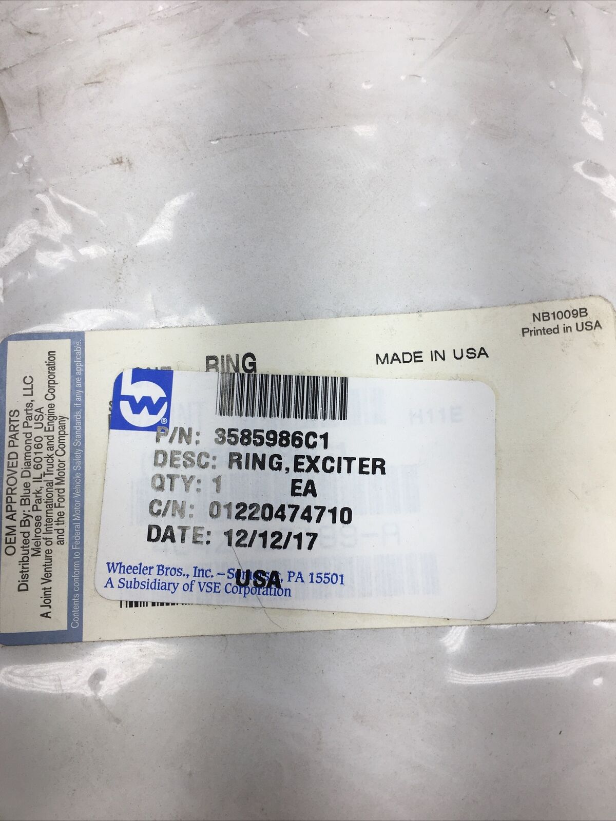 *** International Exciter Ring 3585986C1 (New Old Stock) ***