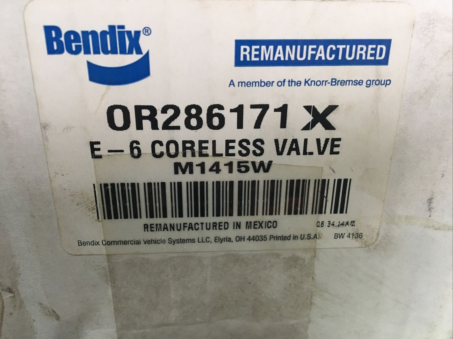 *** Bendix OR286171X E-6 Coreless Brake Valve - Remanufactured  - Old Stock ***