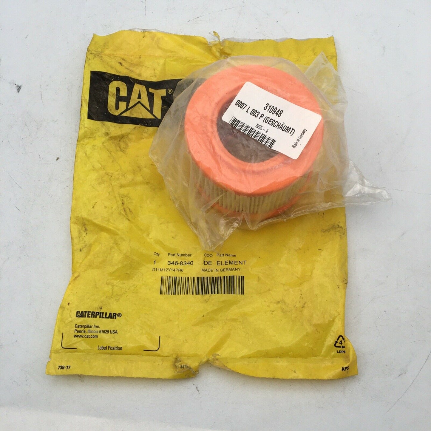 *** CAT Element 346-8340 Secondary Standard Efficiency Engine Air Filter ***