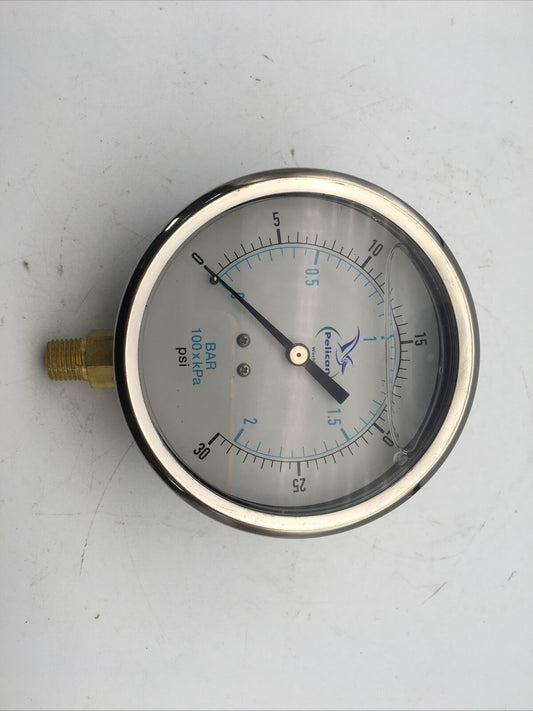 PELICAN Pressure Gauge 4.0” X 1/4” NPT 0-30 PSI - Gauge Only ***