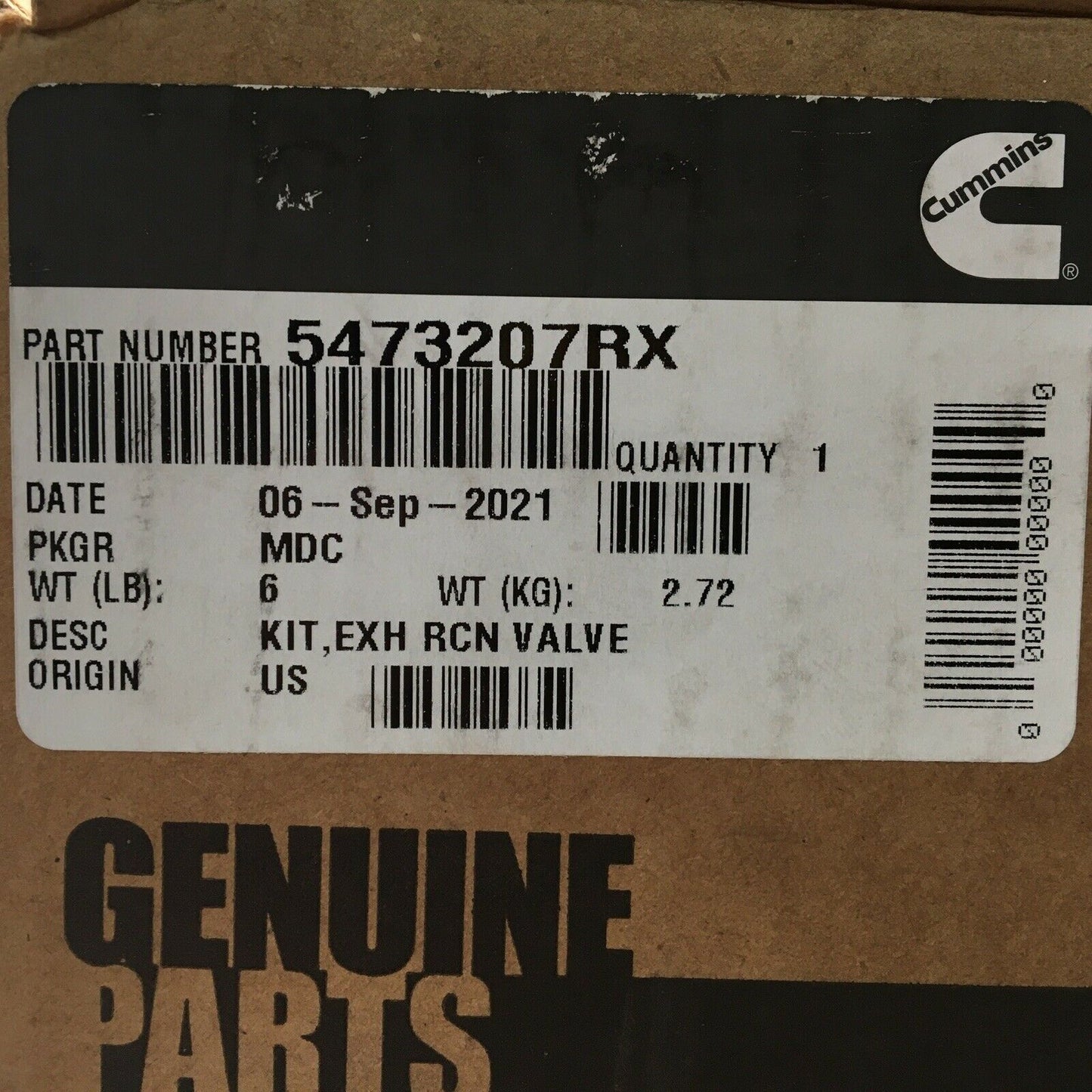 *** Genuine Cummins 5473207RX  Exhaust RCN Cooler Valve Kit ***